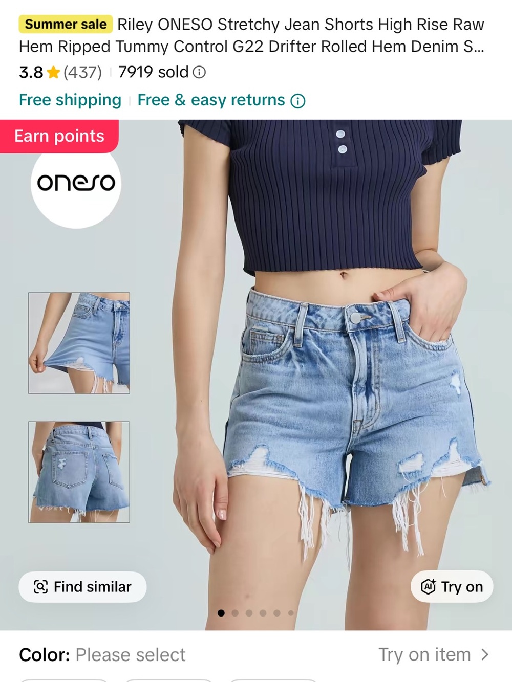 Oneso Viral Tik Tok Light Blue Ripped High-Rise Jean Shorts for Women